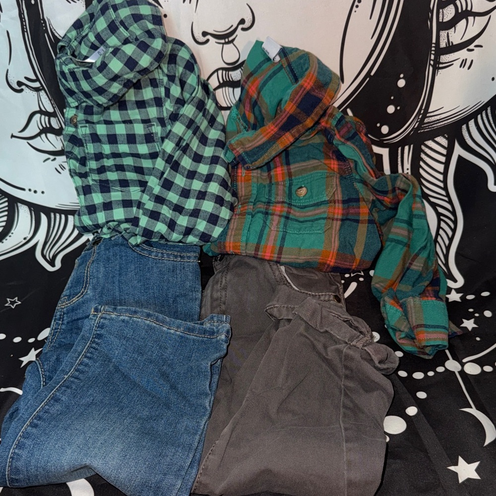 Green Plaid Button-Up Shirt - Pair